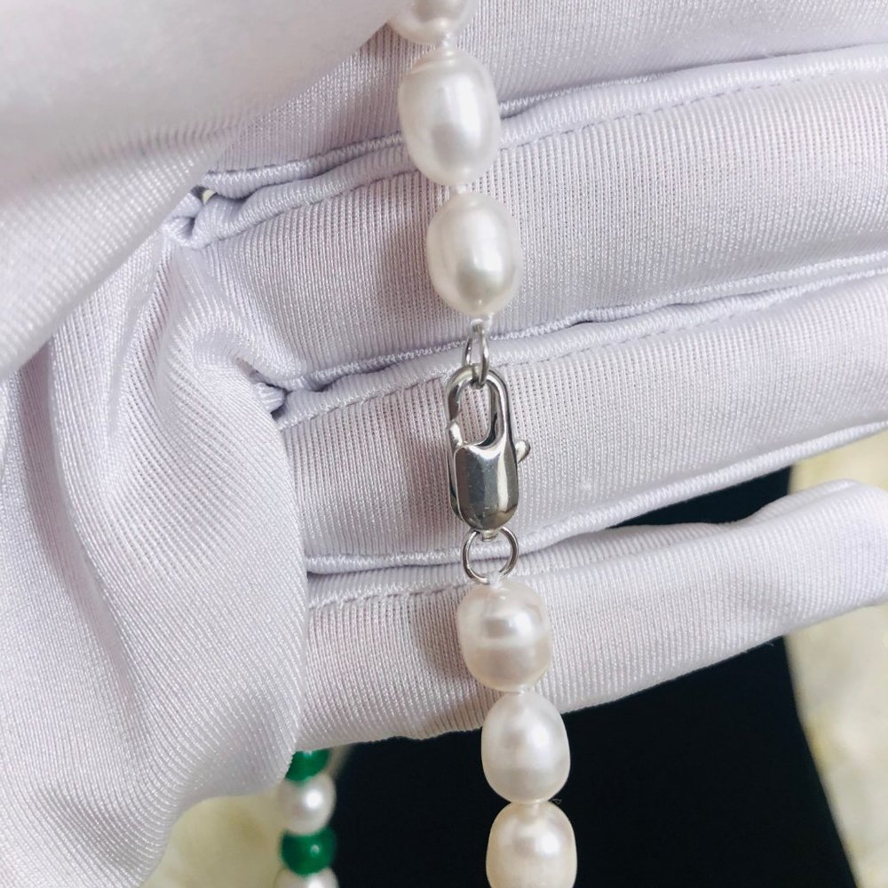 Freshwater Pearl Jade Cross Necklace - Picture 5 of 12